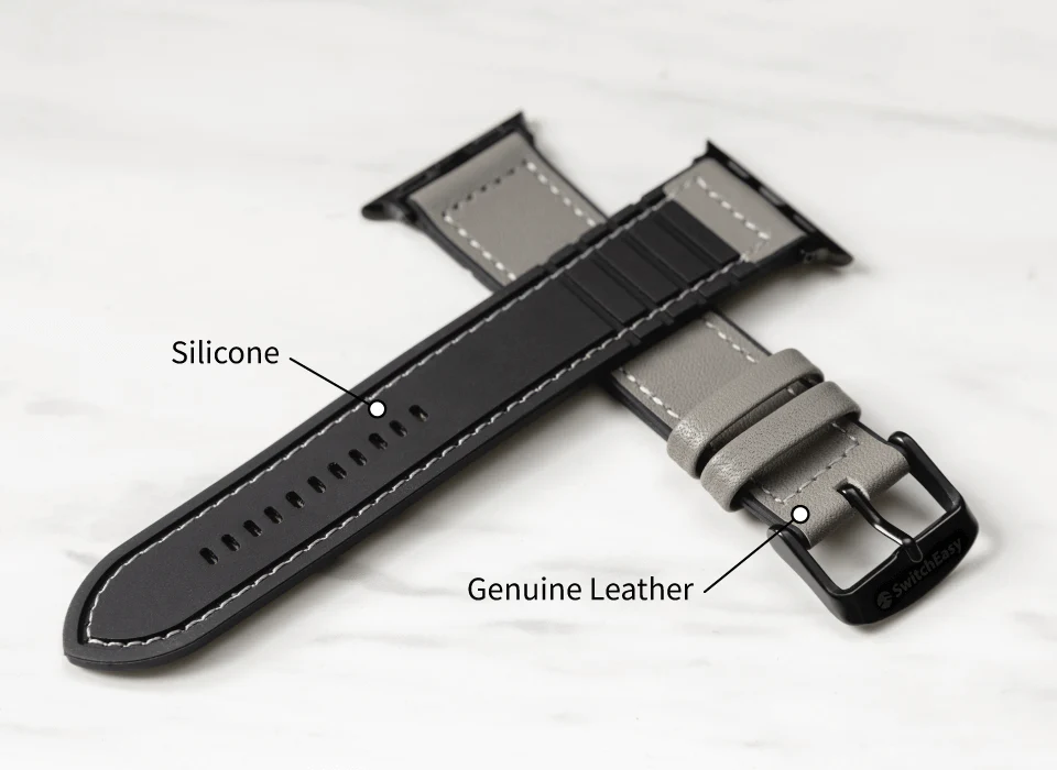 Switcheasy Hybrid Silicone-Leather Apple Watch Strap 2 in 1 Composite Material